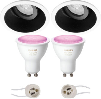 Pragmi Zano Pro - Inbouw Rond - Mat Zwart/Wit - Kantelbaar - Ø93mm - Philips Hue - LED Spot Set GU10 - White and Color