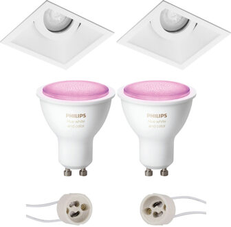 Pragmi Zano Pro - Inbouw Vierkant - Mat Wit - Kantelbaar - 93mm - Philips Hue - LED Spot Set GU10 - White and Color