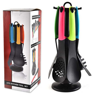 Praktische 6 stks Set Nylon BPA Gratis Keukengerei Kookgerei Gereedschap Spatel Schraper Turners Lepel Scoops Non Slip Handvat Gebruiksvoorwerpen Bakken