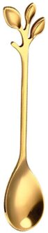 Praktische Bladvorm Koffielepel Theelepel Dessert Snack Scoop Vork Paar Thee Lepel/Vork Keuken Accessoires Servies TSLM1 gouden leaf lepel