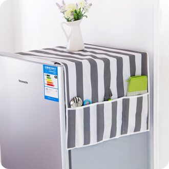 Praktische Dual-Purpose Niet-geweven Stof Koelkast Stofkap Koelkast Dust Proof Cover Pouch Organizer Opbergtas streep