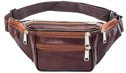 Praktische Lederen Riem Tas Mannen Stad Wandelen Essentiële Riem Tas Draagbare Rits Multifunctionele Mobiele Telefoon Zak bruin