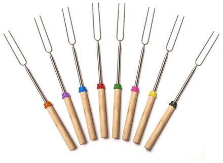 Praktische Rekbaar Bbq Vork Duurzaam Rvs Telescopische Roosteren Vorken Met Houten Handvat Voor Camping Kampvuur Keuken