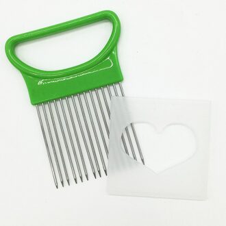 Praktische Tomaat Ui Groenten Slicer Snijden Aid Houder Gids Snijden Cutter Veilig Vork Ui Snijder Shrendders & Snijmachines Y98-groen
