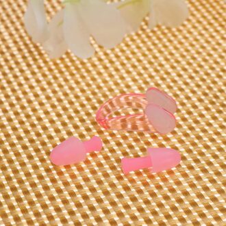 Praktische Waterdichte Silica Zwemmen Oordopjes Neus Clip Oor Neus Protector Zwemmen Pak (Lichtblauw) roze