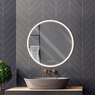 Praxis Badkamerspiegel Met Verlichting Solar - Rond - Mat Goud - Ø90 Cm