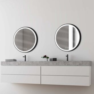 Praxis Badkamerspiegel Met Verlichting Swann Black 2 - Rond - Zwart - Ø60 Cm