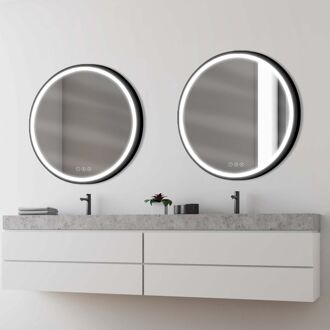 Praxis Badkamerspiegel Met Verlichting Swann Black 2 - Rond - Zwart - Ø90 Cm