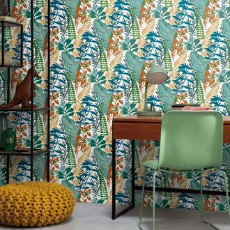 Praxis Behang Good Vibes Big Leaves blauw en groen Multikleur