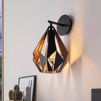Praxis Carlton 1 Wandlamp - E27 - 33 cm - Zwart/Koper Koper, Zwart