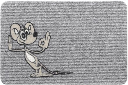 Praxis Deurmat Flocky Happy Mouse - Grijs - Naaldvilt - 40x60cm