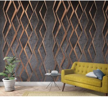 Praxis Fotobehang 3d Grafische Ruit - Grijs - Koper - 2,70m X 159cm