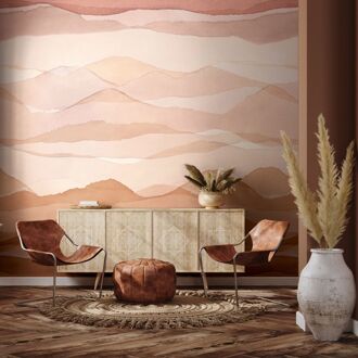 Praxis Fotobehang Abstracte Bergen - Zachtroze - Zalm - Oranje-terra - Roze - 3,40 M X 318 Cm
