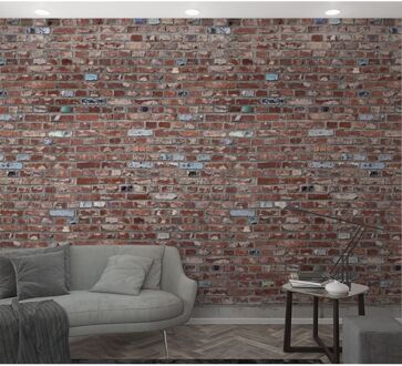 Praxis Fotobehang Bakstenen Muur - Rood - Bruin - Blauw - Grijs - 2,70m X 159cm