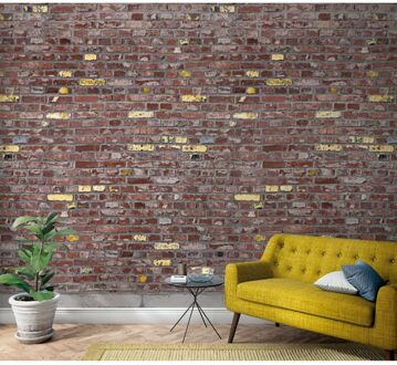 Praxis Fotobehang Bakstenen Muur - Rood - Bruin - Geel - Grijs - 2,70m X 159cm