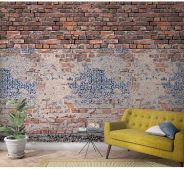Praxis Fotobehang Bakstenen Muur Tegels - Rood - Bruin - Grijs - Beige - Blauw - 2,70m X 159cm