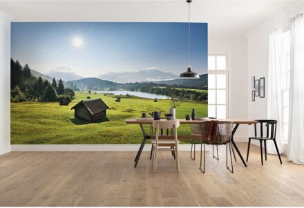 Praxis Fotobehang - Bergwiese vor Karwendel 450x280cm - Vliesbehang Multikleur
