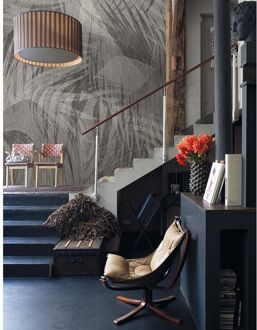 Praxis Fotobehang Bladeren Op Beton 14284 - Grijs - Wit - 2,70m X 300cm