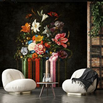 Praxis Fotobehang Bloemen Stilleven - Zwart - Rood - Oranje - Blauw - Roze - Geel - Groen - 3,40m X 318cm