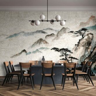 Praxis Fotobehang Cracquelé - Beige - Grijs - Vergrijsd Blauw - Vergrijsd Groen - 2,70m X 53cm