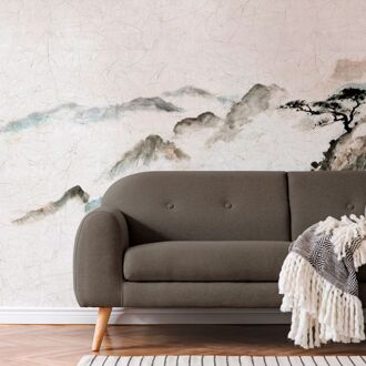 Praxis Fotobehang Cracquelé Bergen - Beige - Grijs - Zwart - Blauw - Groen - 2,70m X 424cm