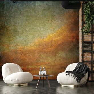 Praxis Fotobehang Cracquelé - Burned Orange - Vergrijsd Groen - Terra - Grijs - 3,40m X 318cm