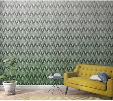 Praxis Fotobehang Golvend 3d Patroon - Groen - Grijs - Off-white - 2,70m X 159cm