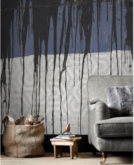 Praxis Fotobehang Grafisch Met Verfdruip 14110 - Grijs - Blauw - Zwart - 2,70m X 300cm