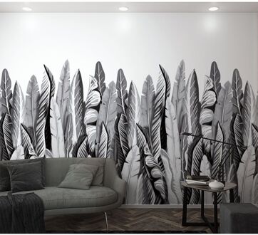 Praxis Fotobehang Grote Bladeren - Grijs - Zwart - Wit - 2,70m X 159cm