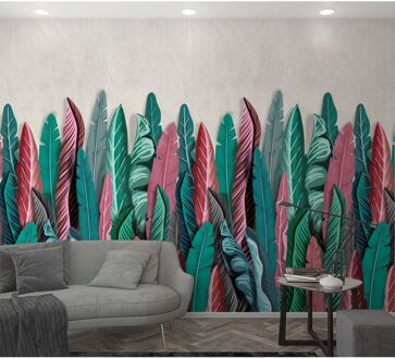 Praxis Fotobehang Grote Bladeren - Groen - Roze - Grijs - Beige - 2,70m X 159cm