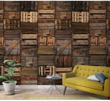 Praxis Fotobehang Houten Kistjes - Bruin - 2,70m X 159cm