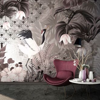 Praxis Fotobehang Kraanvogels - Taupe Grijs - Vergrijsd Roze - 2,70m X 53cm