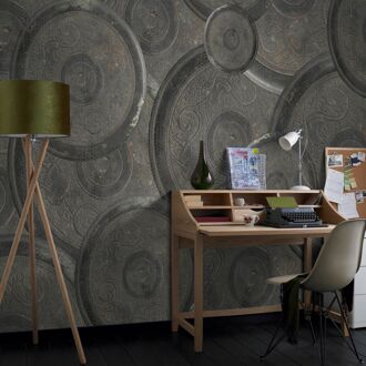 Praxis Fotobehang Metalen Cirkels 14258 - Grijs - 2,70m X 300cm