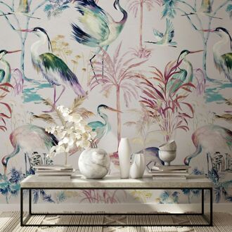 Praxis Fotobehang Reigers - Roze - Groen - Paars - Blauw - Geel - 2,70m X 53cm