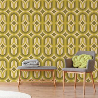 Praxis Fotobehang Seventies Grafisch - Groen - Beige - 2,70 M X 186 Cm