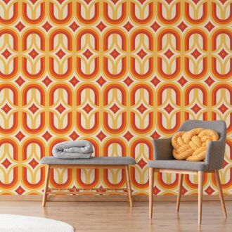 Praxis Fotobehang Seventies Grafisch - Oranje - Geel - Beige - 2,70m X 419cm