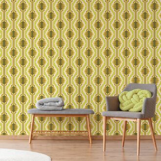 Praxis Fotobehang Seventies Grafisch S717a9 - Groen - Bruin - Geel - Wit - 2,70m X 419cm