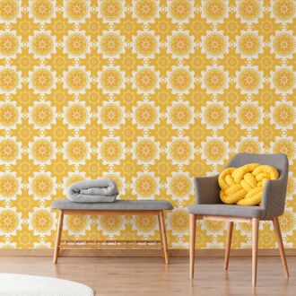 Praxis Fotobehang Seventies Grafisch S737a9 - Oranje - Geel - Wit - 2,70 M X 419 Cm
