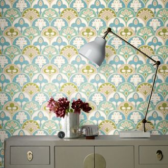 Praxis Fotobehang Seventies S702b9 - Blauw - Wit - Groen - Beige - 2,70 M X 419 Cm