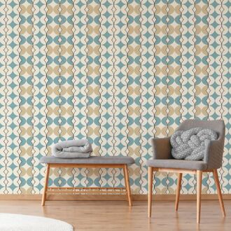 Praxis Fotobehang Seventies S709c9 - Blauw - Beige - Wit - Zwart - Bruin - 2,70 M X 419 Cm