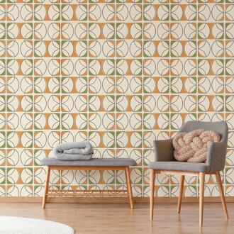 Praxis Fotobehang Seventies S713b9 - Oranje - Beige - Groen - Zwart - 2,70 M X 419 Cm