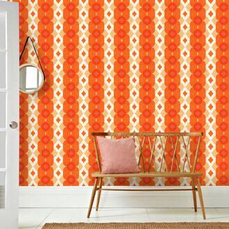 Praxis Fotobehang Seventies S720a4 - Oranje - Wit - 2,70m X 186cm