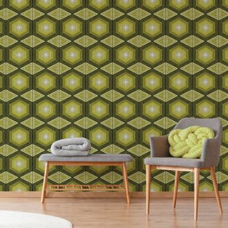 Praxis Fotobehang Seventies S724c9 - Groen - Wit - 2,70m X 419cm