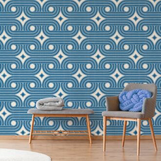 Praxis Fotobehang Seventies S725b9 - Blauw - Wit - 2,70m X 419cm