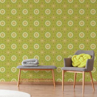 Praxis Fotobehang Seventies S733b9 - Groen - Geel - Wit - 2,70 M X 419 Cm