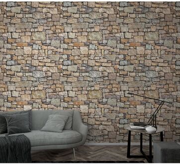 Praxis Fotobehang Stenen Muur - Beige - Grijs - Bruin - 2,70m X 106cm