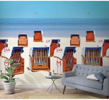 Praxis Fotobehang Strandkorven - Blauw - Beige - Bruin - Rood - 2,70m X 159cm