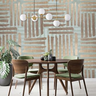 Praxis Fotobehang Strepen - Mintgroen - Taupe - Oud-goud - 2,70 M X 53 Cm