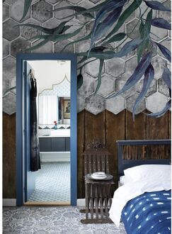 Praxis Fotobehang Tegels En Planken 14260 - Bruin - Grijs - Blauw - Groen - 2,70m X 300cm