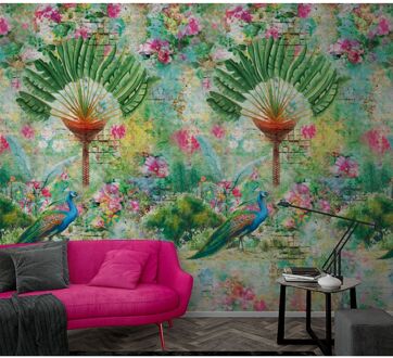 Praxis Fotobehang Tropische - Groen - Roze - Blauw - Geel - 2,70m X 159cm